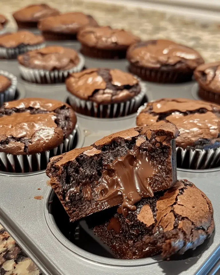 Easy 3-Ingredient Cupcake Brownies freshly baked in a muffin tin topped with chocolate chips